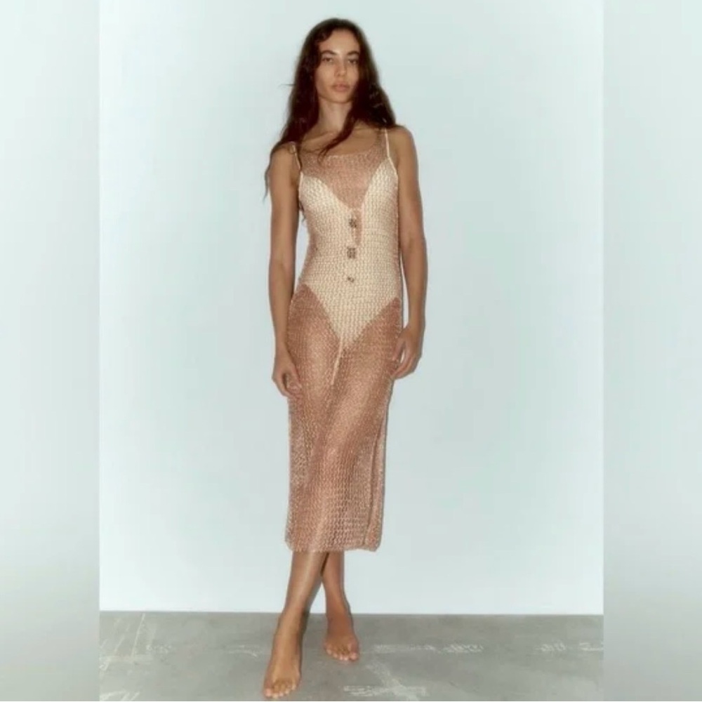 Zara Metallic Knit Dress gold - Picture 2 of 9
